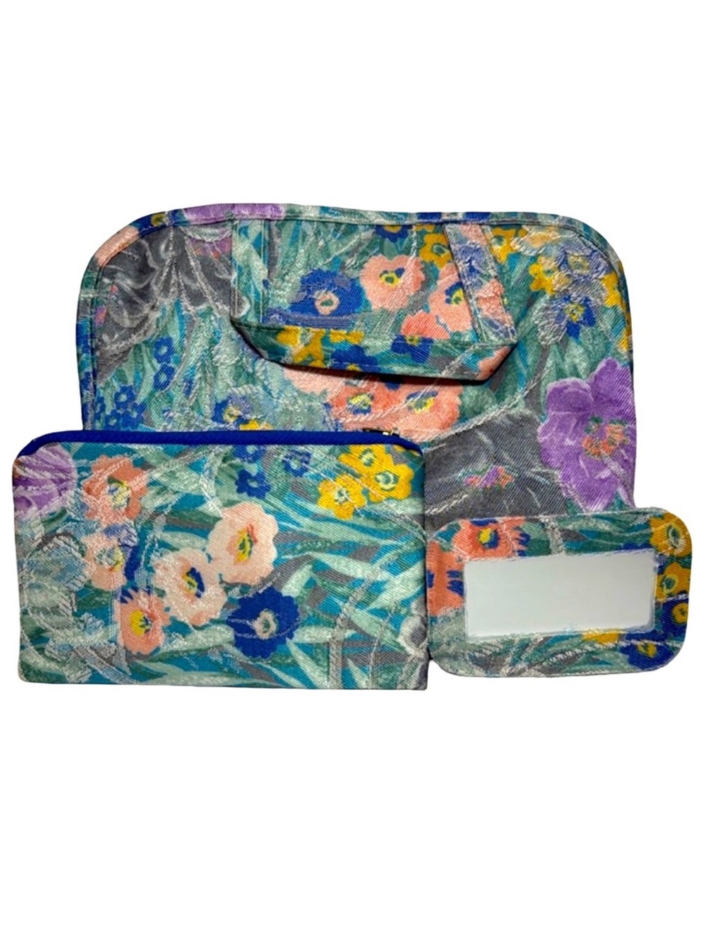 Vintage Siris Floral Tapestry 3 Piece Set Cosmetic Travel Bag Vanity Organizer